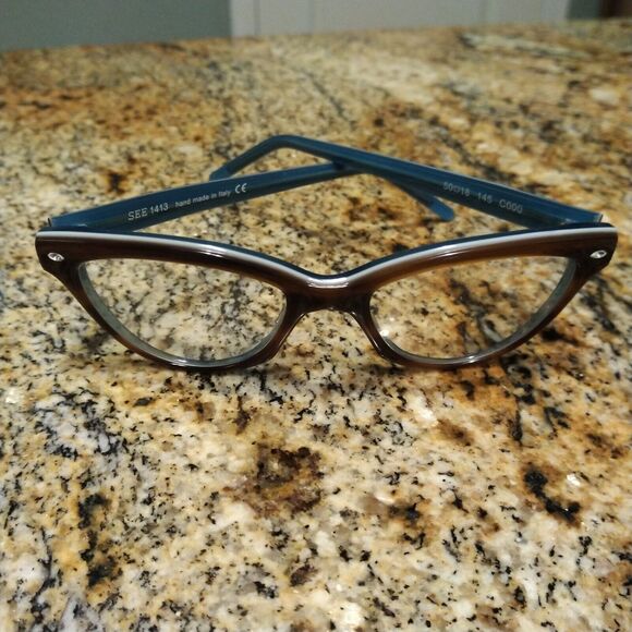 See Eyewear 1413 Cat Eye Eyeglass Frames Blue Brown 50 18 145 Italy Made - Picture 12 of 13